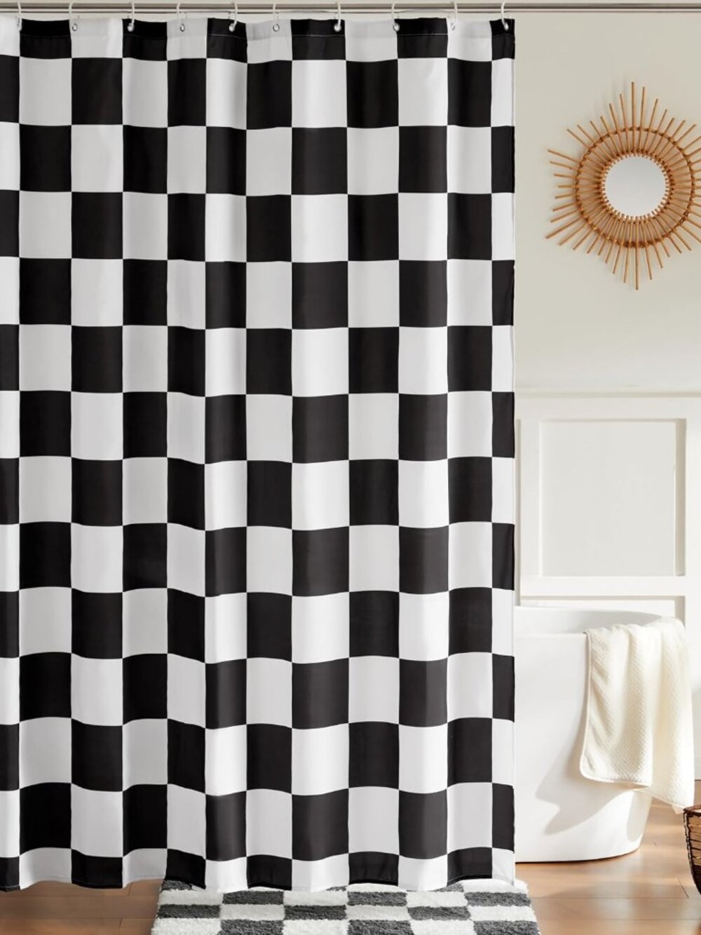 Checkered Shower Curtain, Black and White Shower Curtains for Bathroom, Cute Ret